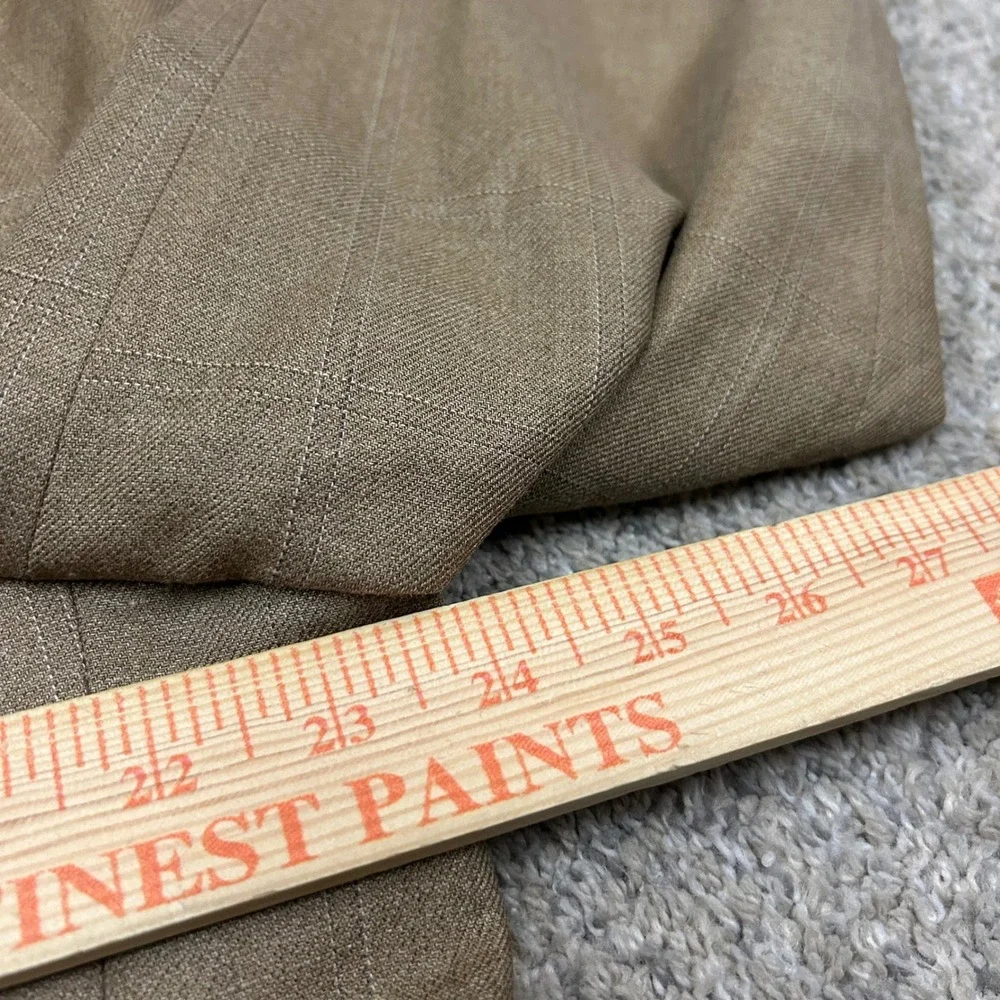 Ralph‎ Lauren Sport Coat Blazer 46L Tan Silk Wool Windowpane Two Button